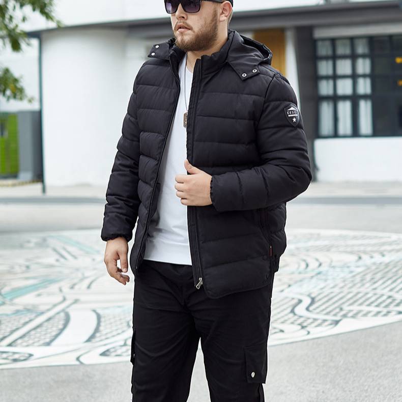 Giacca invernale oversize in cotone da uomo - Cappotto streetwear ampio e spesso per taglie forti e alte, nero mimetico e nero tinta unita (XXXL-12XL)_voghion.com