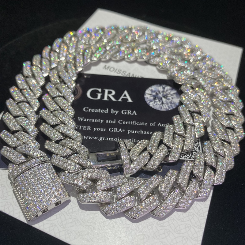 Custom Stock Iced Out VVS Moissanite Bracelet Sier Bling CZ Diamond Cuban Link Chain Hip Hop Men Jewelry Necklace
