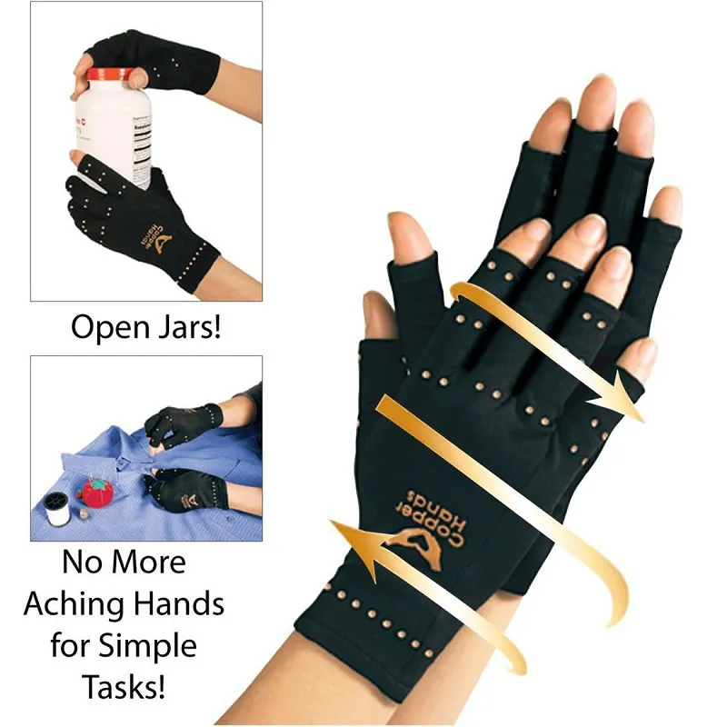 Fashion-Copper Therapy Half Finger Hand Pain Joint Relief Blood Circulation Gloves 1 Pair_voghion.com