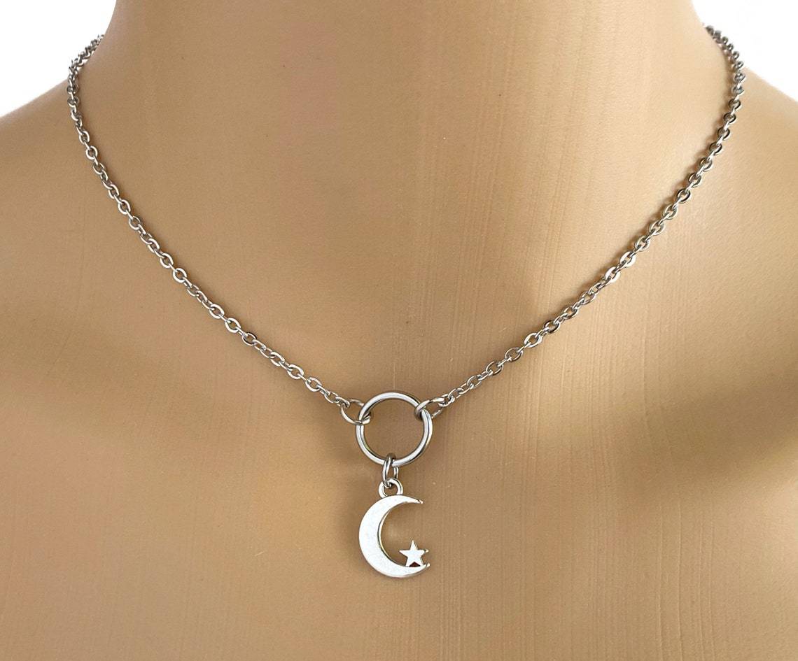 Colliers Collier simple croissant Harajuku pour hommes et femmes, pendentif étoile croissant de lune, accessoires tendance, collier couple_voghion.com
