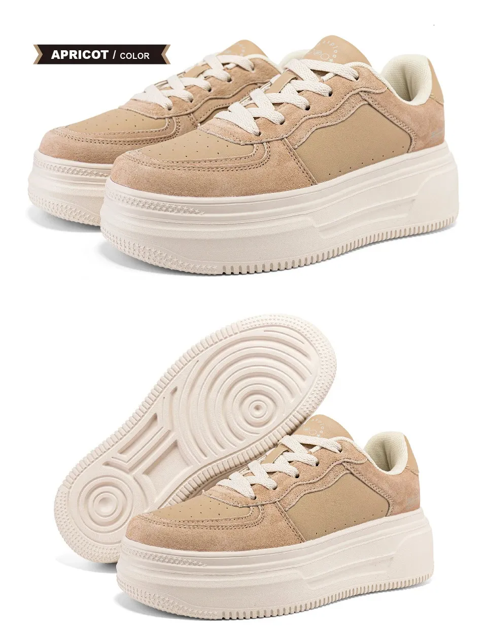 Platform Sneakers For Women Comfortable White Leather Skate Shoes_voghion.com