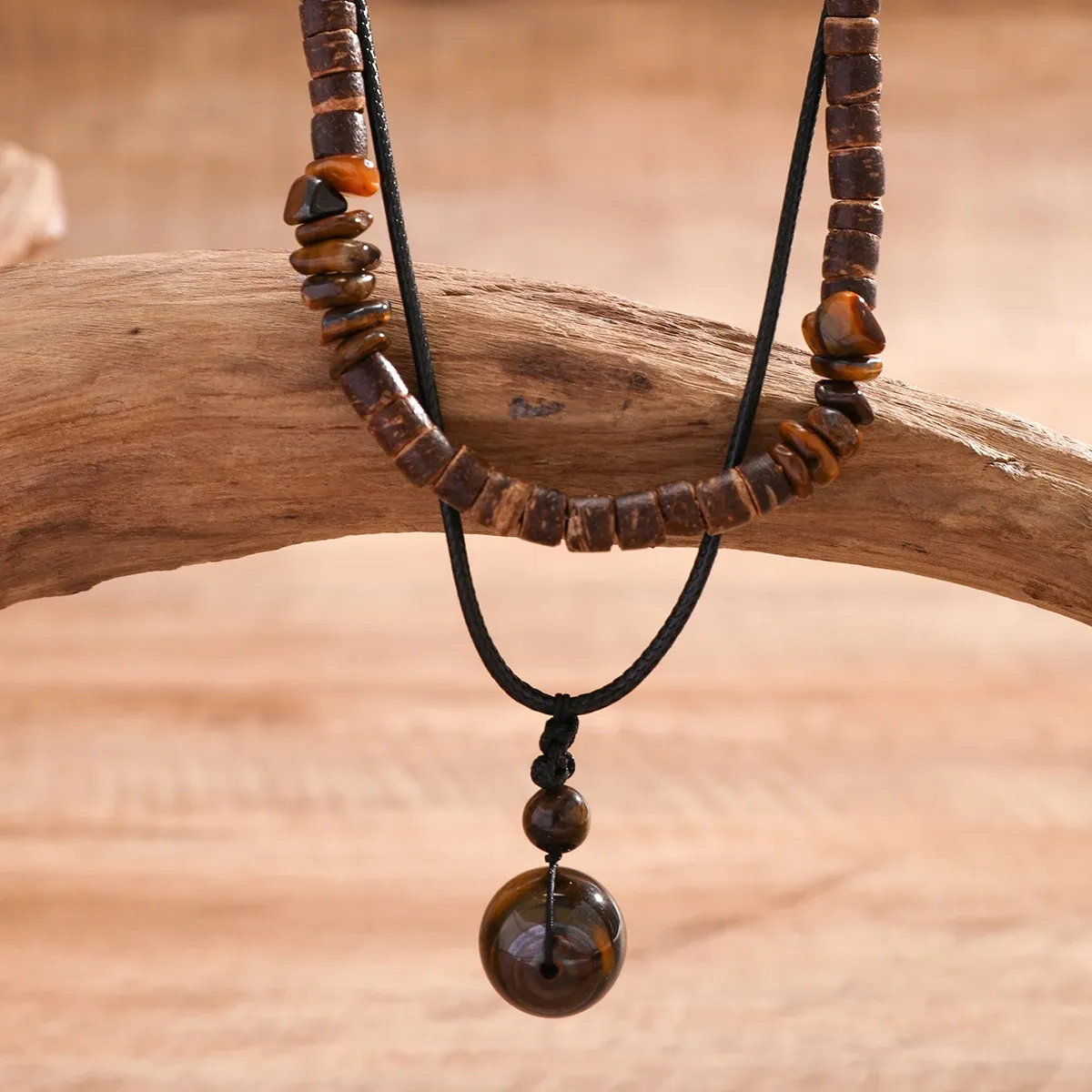 Chaînes Salircon Vintage Ethnique Géométrique Gravel Chaîne Clavicule Collier Boho Noix De Coco Bois Perle Hommes Cou Bijoux_voghion.com
