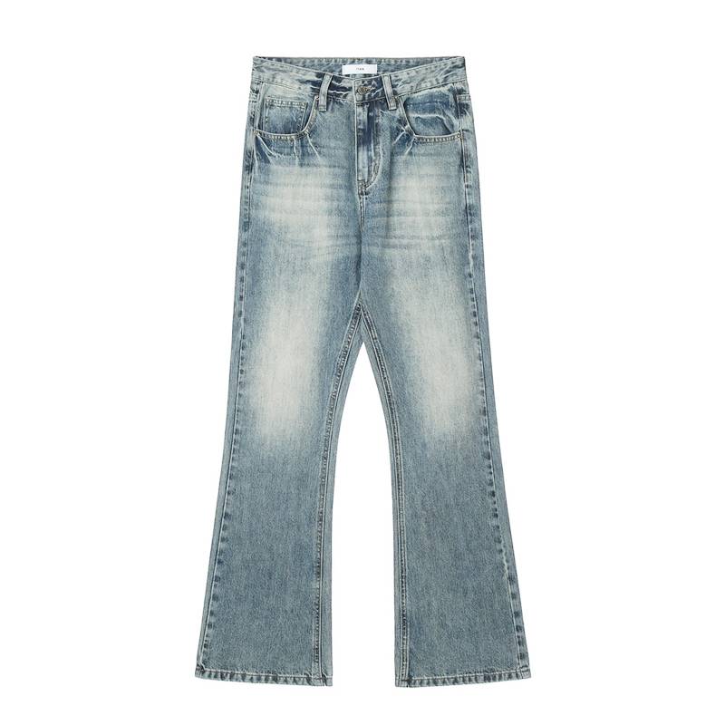 Jean évasé pour hommes, marque de mode, ample, pied large, micro, pantalon court, lavage de couleur, long