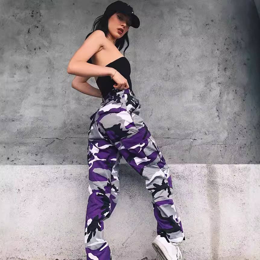 Women's Camouflage Cargo Denim Harem Pants Casual Style_voghion.com