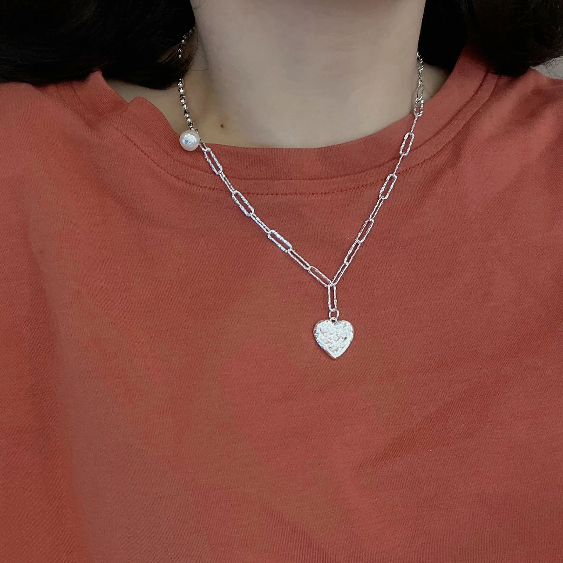 Zincirler Sterling Sier Parıldayan Düzensiz Aşk Kalp Gerdanlık Kadınlar İçin Vintage İnce Takı Düğün Partisi_voghion.com