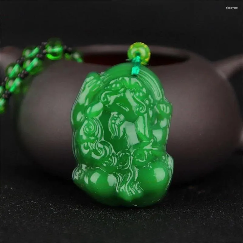Pendant Necklaces Natural Fashion Green Jade Carved Kylin PiXiu Dragon Chinese Amulet Stone Necklace Woman Man's Party_voghion.com