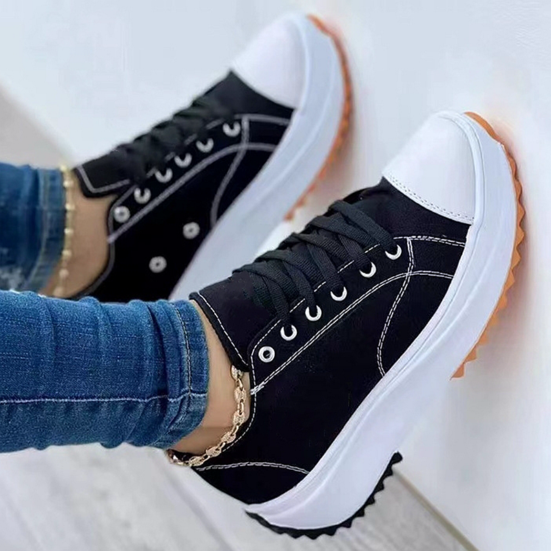 Scarpe di tela casual da donna Sneakers Fashion Platform Low-Top Scarpe singole da donna Scarpe con suola spessa Candy Flats Scarpe di tela femminili S0001