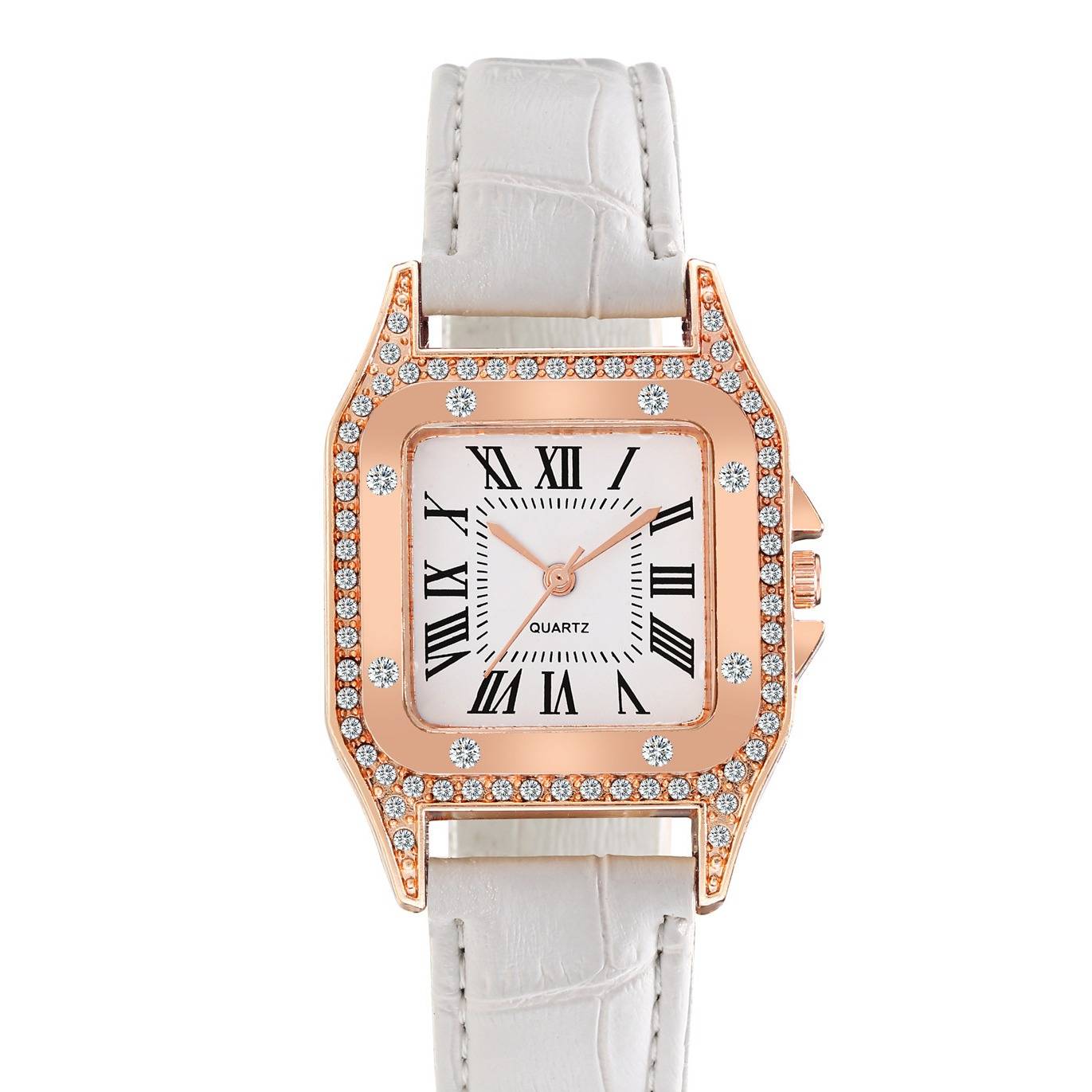 Montre femme élégante à bracelet carré en cuir - Montre à quartz tendance et décontractée pour un usage quotidien_voghion.com