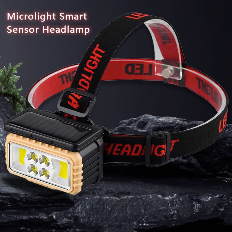 Solar sensor type-c charging LED night fishing running headlight COB red and white power display_voghion.com