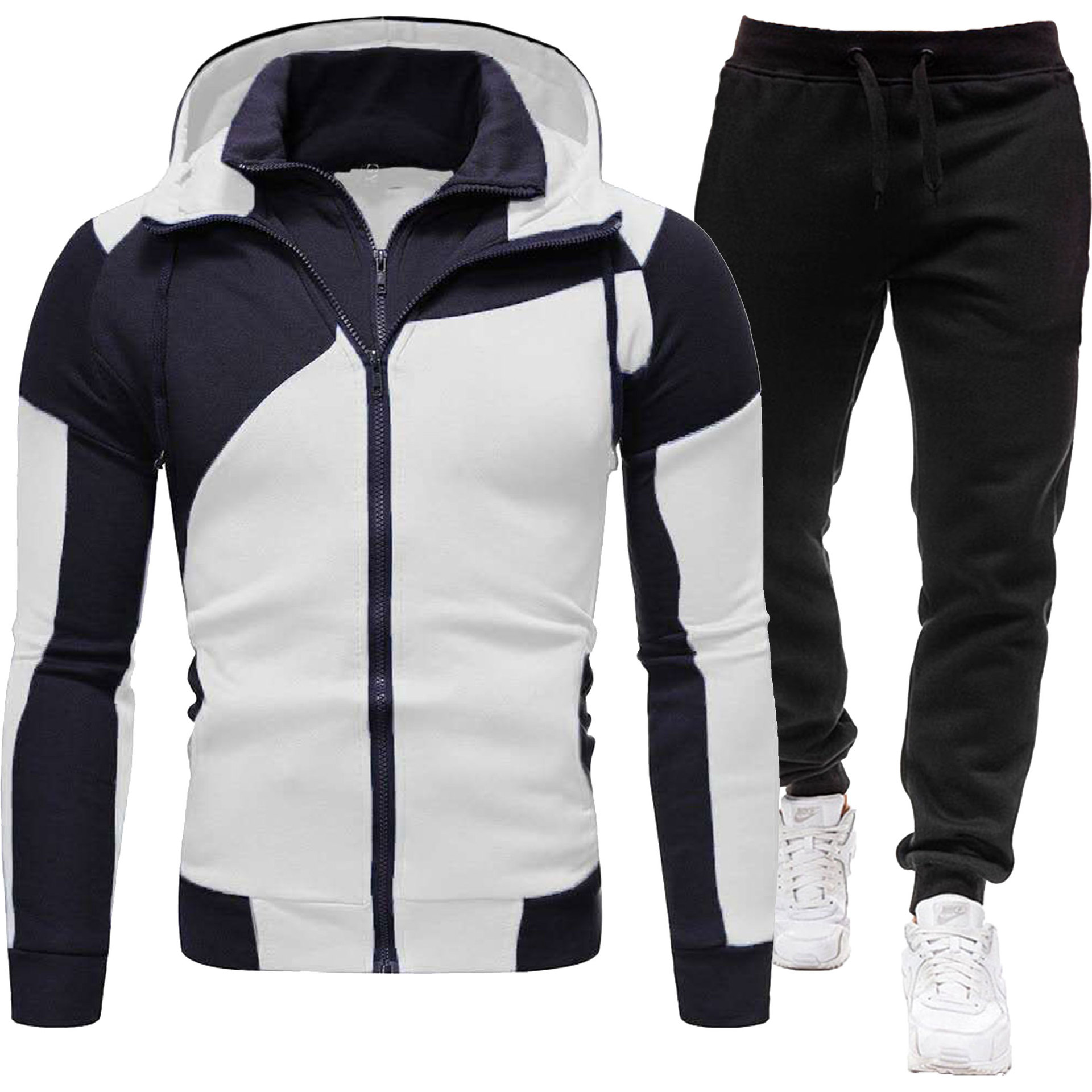 Nouveau costume pour hommes personnalisé à double couche de blocage de couleur cardigan à capuche zippé coupe slim sweat-shirt pantalon de survêtement