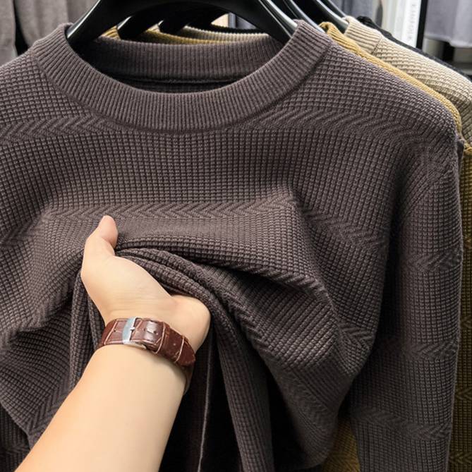 Pull en tricot premium pour homme - Pull ample à motif jacquard automne-hiver, haute élasticité et mélange de polyester infroissable pour une élégance décontractée._voghion.com