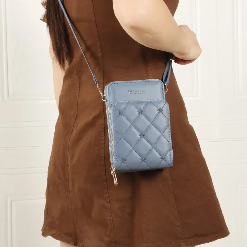 Three-Layer Zipper Storage Mobile Phone Bag Vertical Shoulder Women's Crossbody Bag With Distinctive Diamond Embroidery_voghion.com