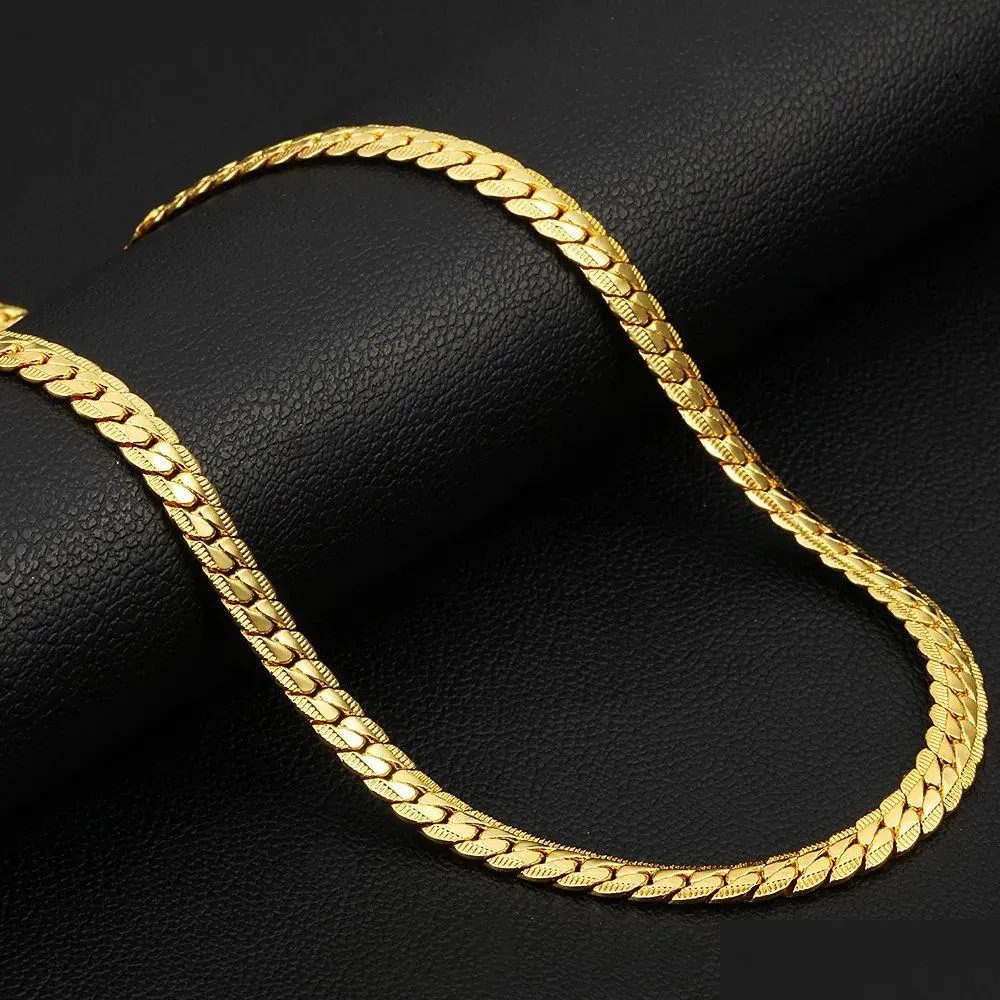 Catena a serpente piatta antica 4/7 mm 14 carati oro giallo girocollo lunghe catene per donne uomini consegna a domicilio gioielli collana Dhy5W_voghion.com