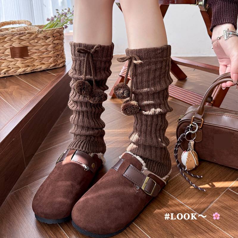 Scaldamuscoli Bootshang Calzini di cotone per donna Autunno e inverno Calzini a palla spessi e caldi Stile balletto Fiocco Coprigambe bianchi_voghion.com