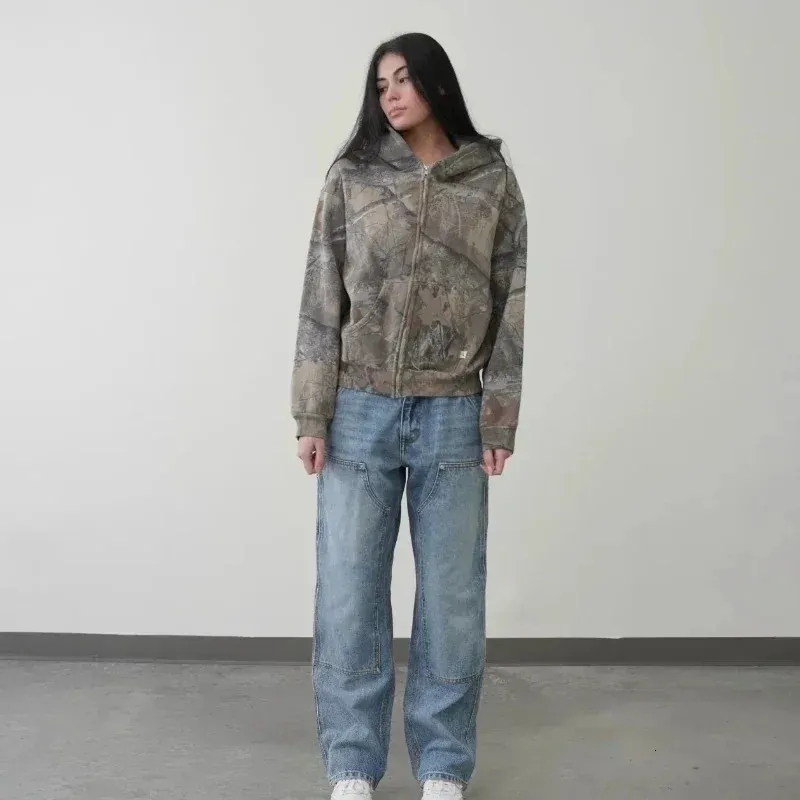 Y2k kapuutsiga lehemustriga kamuflaaž-lahke dressipluus meeste ja naiste Ameerika retro tänava hiphop-tänavariietus unisex kamuflaaž_voghion.com