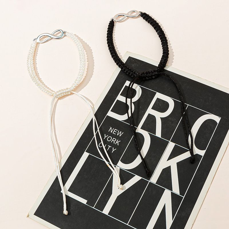 Braccialetto unisex semplice in lega a 8 cifre con treccia infinita regolabile per l'amicizia in coppia_voghion.com