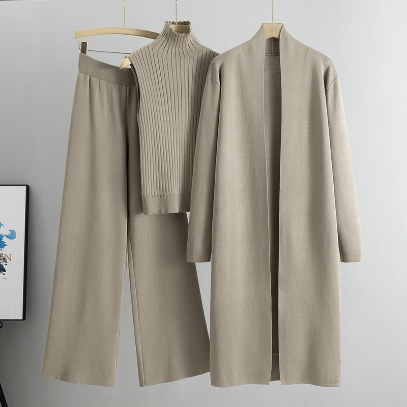 nouveau costume tricoté de tempérament paresseux gilet sans manches pull cardigan pantalon ensemble trois pièces
