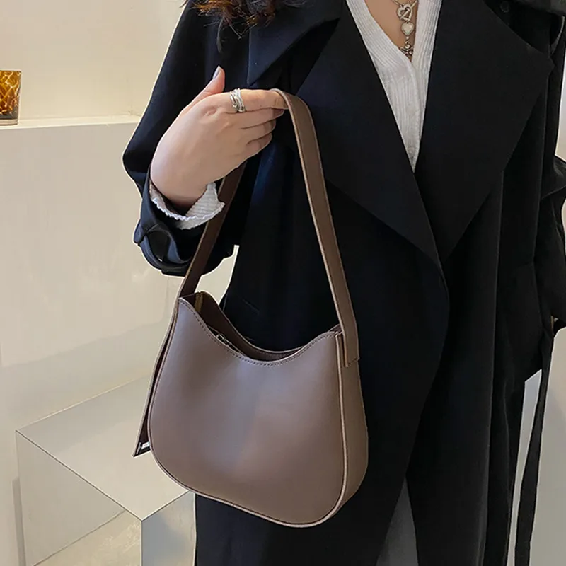 Yogodlns Half-Moon Shoulder Underarm PU Leather Armpit Retro Crossbody Bag Designer Ladies Portable Handbag Totes Purse_voghion.com