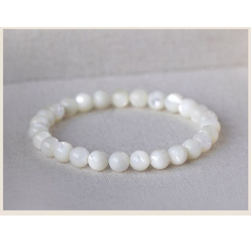 Braccialetto "White Dew" super idratante in conchiglia bianca naturale, elastico, lucidato a mano, anti-sbiadimento, piccolo e fresco, per ragazze_voghion.com