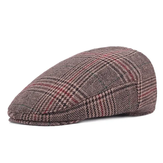 Hot Sale Autumn Winter Cotton Geometric Print Warm Newsboy Caps Flat Peaked Cap Men and Women Painter Beret Hats 170_voghion.com