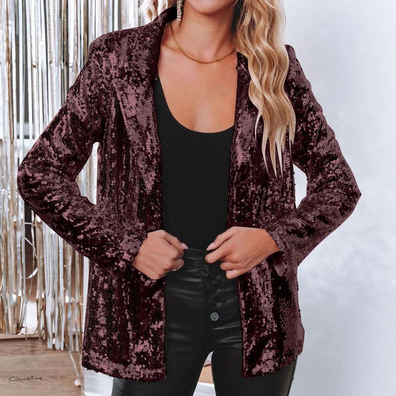 Abbigliamento da donna nuovo stile pendolare cardigan bavero manica lunga paillettes casual abito_voghion.com