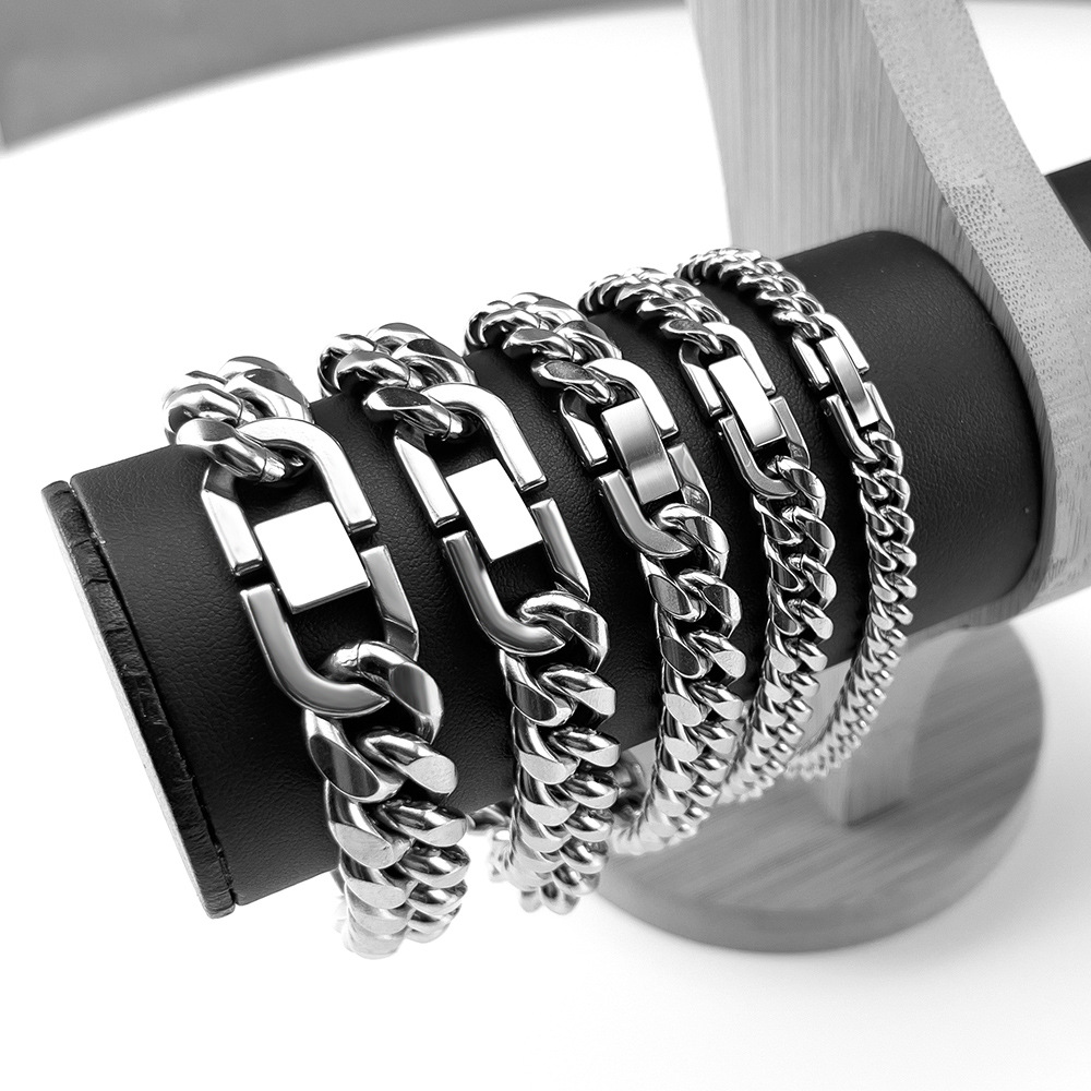 Trendy and cool stainless Cuban men's domineering titanium steel rough bracelet, hip-hop buckle jewelry_voghion.com