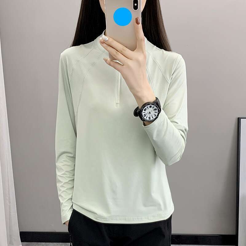 Maglietta sportiva da donna per la primavera e l'estate, leggera ed elastica, traspirante, con collo alto, a maniche lunghe._voghion.com