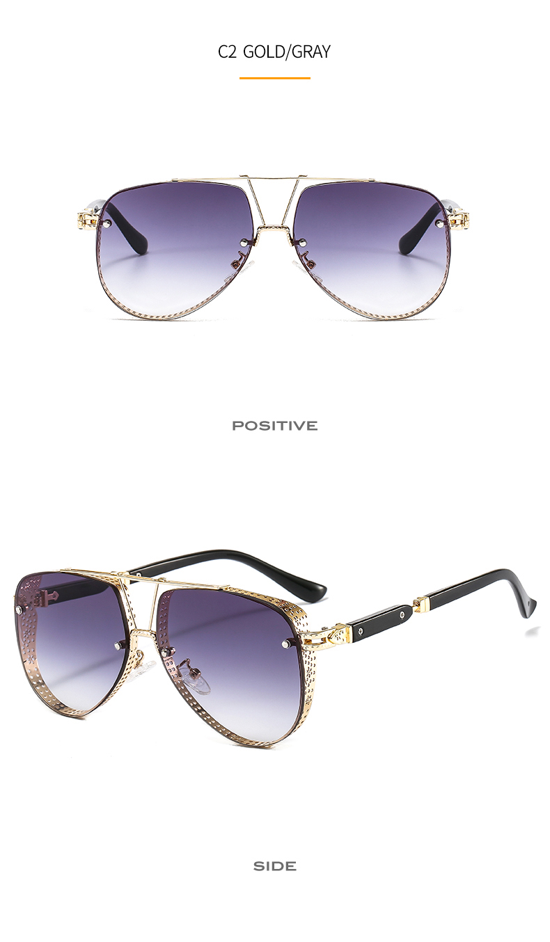 New Hollow Paern Oval Sunglasses Men Women Trend Brand Designer Meal Alloy Frame Gradiens Lens conspicuous_voghion.com