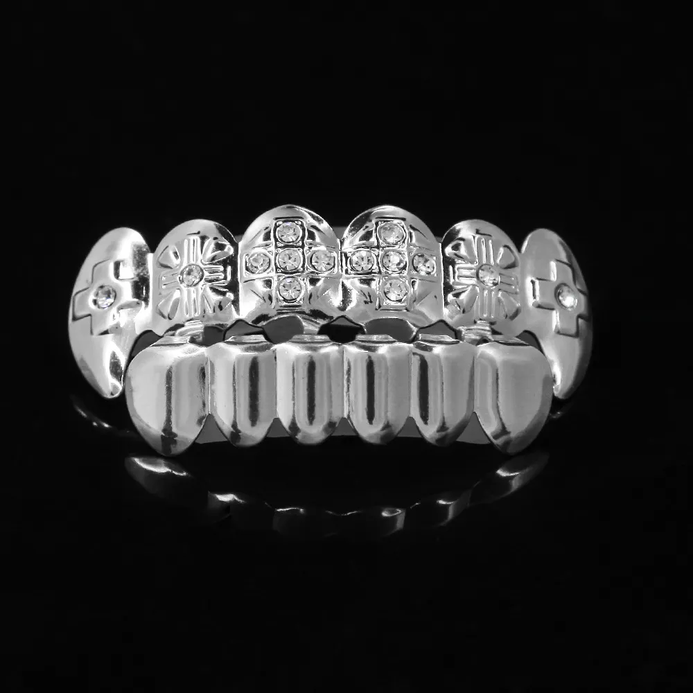 Mundzubehör Bio Kupfer vergoldet Hip Hop Schmuck Zähne Grillz Caps oben und unten goldene Grills Set Zahnfassung_voghion.com