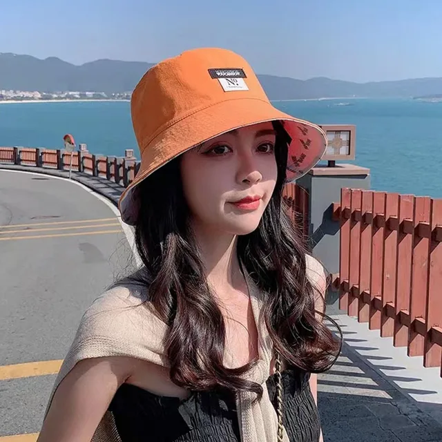 Hot Sale Double-sided Wear Women Bucket Hat Korean Fashion Letter Print Fisherman Hats For Girl Summer Outdoor Beach Basin Cap_voghion.com
