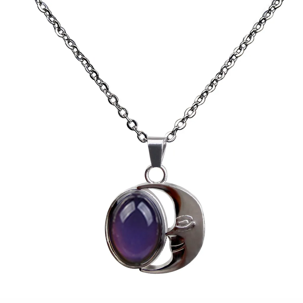 Ketten Weibliche Mond Edelstein Gefühl Warme Farbe Ändern Halskette Edelstahl Kette_voghion.com