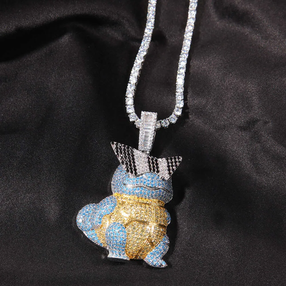 Collana con ciondolo a forma di tartaruga Jeannie dei cartoni animati hip hop, con ciondolo a forma di catena e personalità, con diamanti taglio brillante, in oro e argento sterling._voghion.com