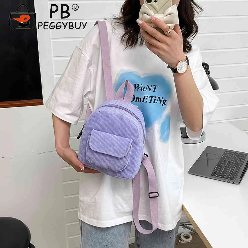 Fashion Women Mini Backpack Corduroy Solid Small Backpacks Simple Retro Casual Student Girls Bookbags Travel Pack_voghion.com