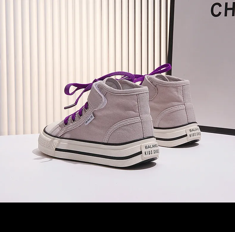 Children's Canvas Yellow Green High Top Boys Girls Toddler Casual Cutefeet Beige Fashion Soft Non-slip Kids Cloth Shoes_desvips.com