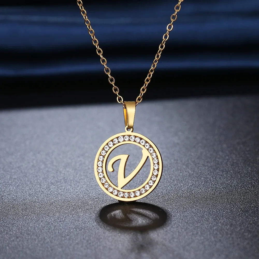 Initialen Halskette Mit Strass-anhänger Für Damen_voghion.com