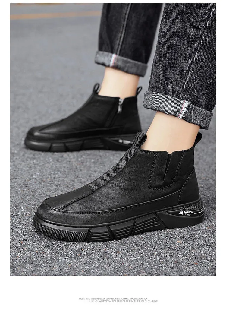 Tendance mode printemps bottes de travail anglaises haut de gamme chaussures décontractées mi-mollet polyvalentes pour hommes matériau PU imperméable 240629_voghion.com