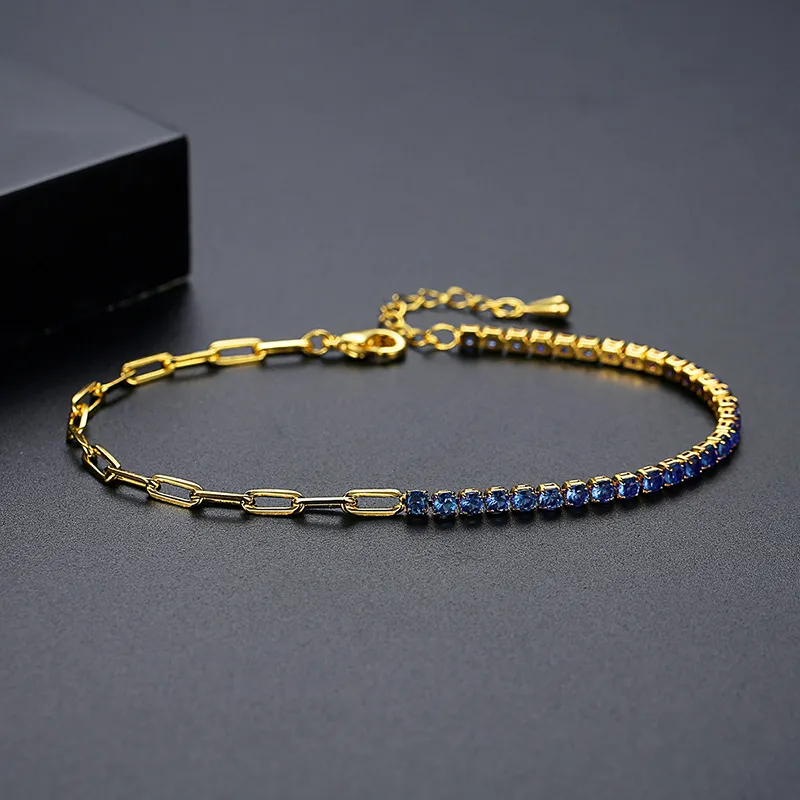 Link Armbanden Tennis Armband Voor Vrouwen Veelkleurige Regenboog CZ Kleurrijke Kubieke Zirkoon Paperclip Valentijnsdag Cadeau_voghion.com