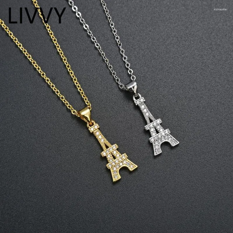Colliers pendentifs couleur argent en forme de tour Eiffel, chaîne de clavicule, breloque, bijoux de fiançailles exquis pour femmes_voghion.com