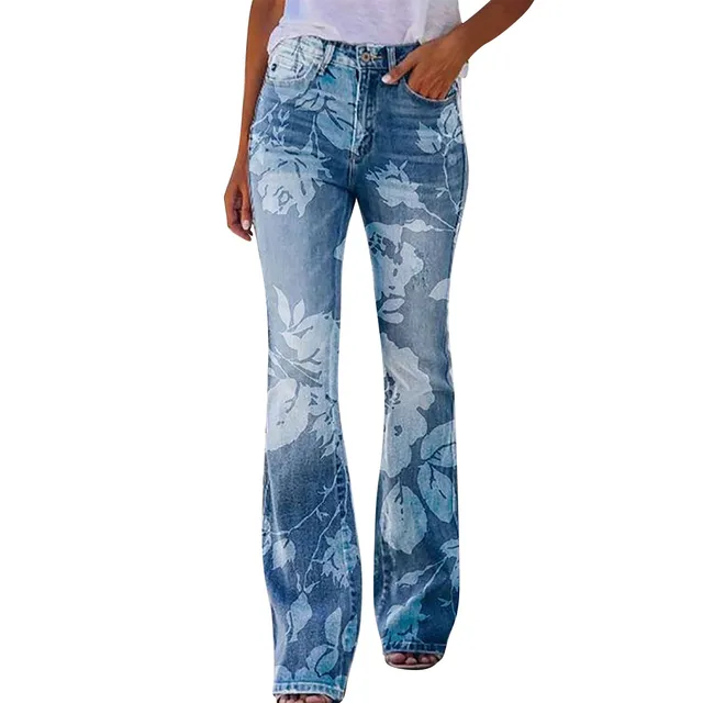 Sıcak satış 2024 Vintage Mikro Flare Kot Y2k Kadın Moda Çiçek Baskılı Kot Pantolon Pantalones Günlük Pantolonlar джинсы женский_voghion.com