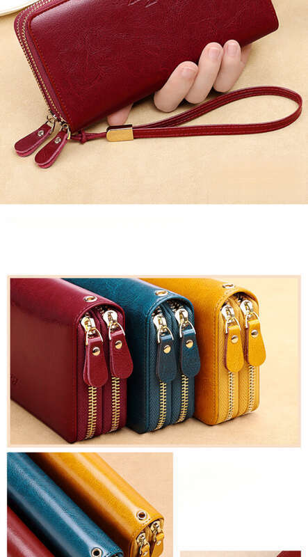 Lange Brieftasche aus echtem Leder mit Doppelreißverschluss und großer Kapazität, Handtasche, Brieftasche für Damen_voghion.com