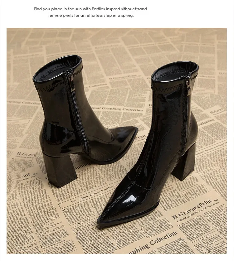 Selg Kingad Tõmblukk talvine naiste terava ninaga Solid Plus Veet soojad lühikesed kõrged UK saapad 241122_voghion.com