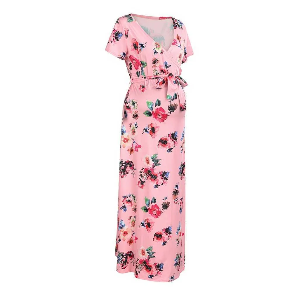 Women's Long Dress Prom Clothes Floral Printed V Neck Summer Pregnancy Dresses For Pregnant Women Maternity Clothing_voghion.com