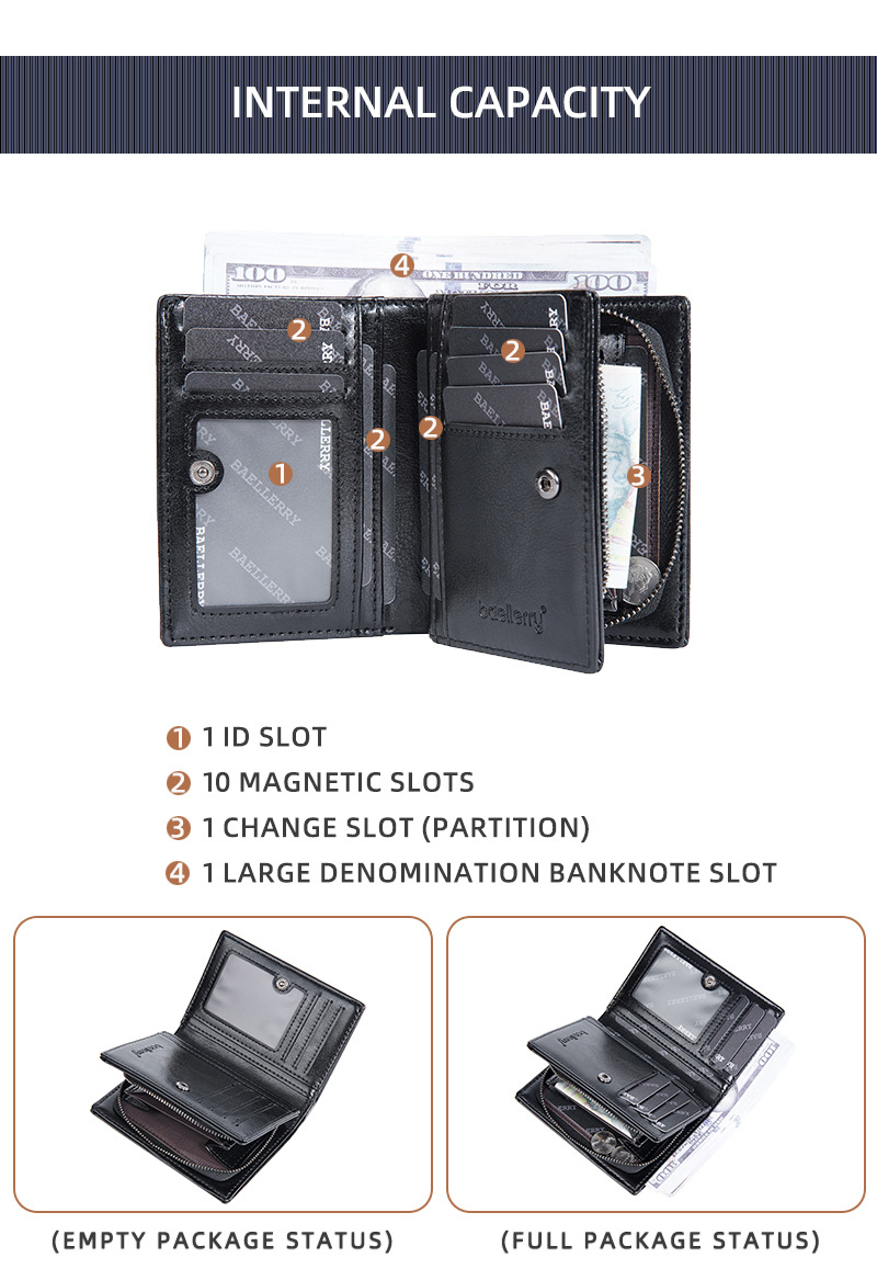 New men's short wallet baellerry multi-card slot zipper wallet retro vertical style wallet men_voghion.com