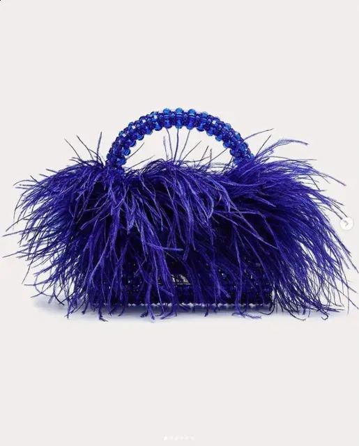 Borsa da sera con perline di perle, pelliccia di piume di struzzo, borsa a mano in cristallo acrilico trasparente, borsa da festa fatta a mano da donna, vendita all'ingrosso_voghion.com
