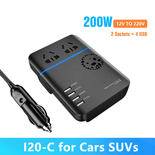 Auton virtamuunnin 12 V, 24 V - 220 V, 200 W:n muunnettu siniaaltomuunnin, 3 AC-pistorasiaa, 6 USB QC3.0 PD -pikalatausvirtainvertteri_voghion.com