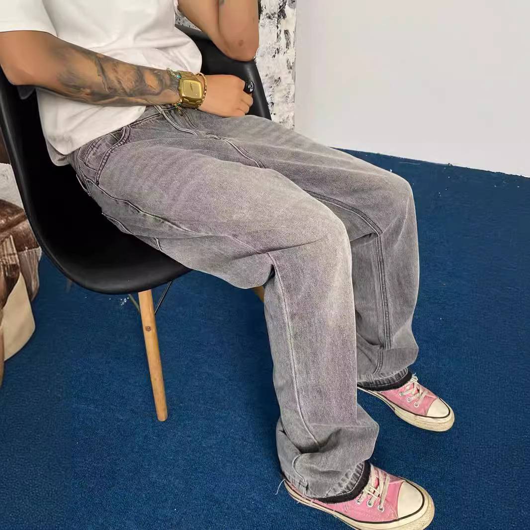 Men’s Clothing Three Dimensional Tailoring Loose Baggy Ripped Cat Whisker Flared Pants For Men And Women Jeans