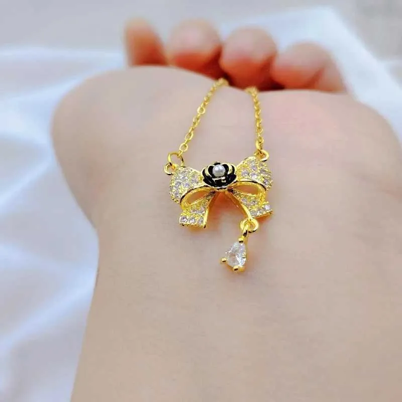 Collane con ciondolo Moda Carino Bellissimo fiocco Collana Classico Retro Romantico Nero Rosa Versatile Acciaio inossidabile_voghion.com