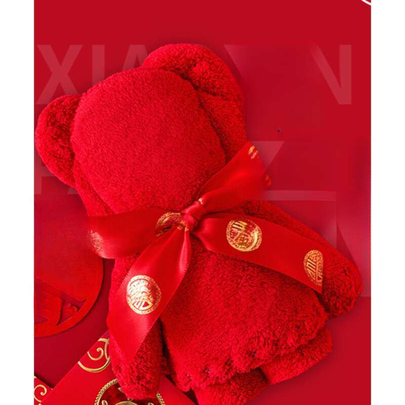 Coral Velvet Red Teddy Bear Wedding Celebration Gift Set Wedding Souvenir Absorbent Towel_voghion.com