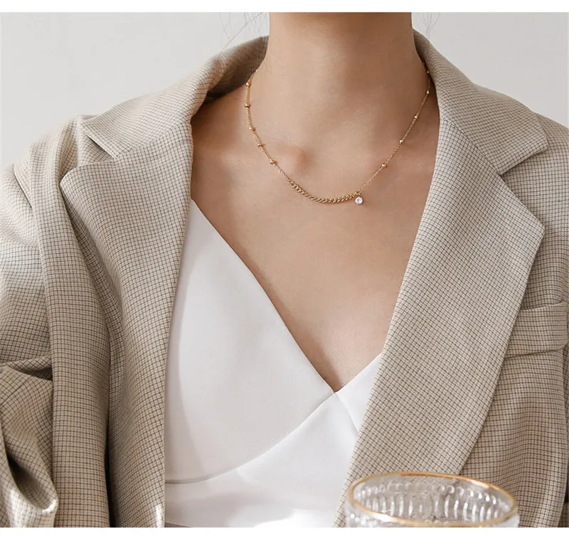 Pendant Necklaces YUN RUO 18 K Gold Plating Vintage Chain Zircon Necklace Fashion Titanium Steel Jewelry Woman Birthday_voghion.com