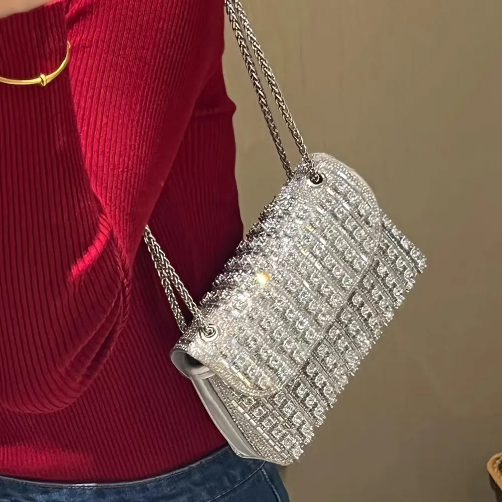 Bling Rhinestones Women's Evening Purses And Handbag Designer Shoulder Bag Shiny Crystal Clutch Purse_voghion.com